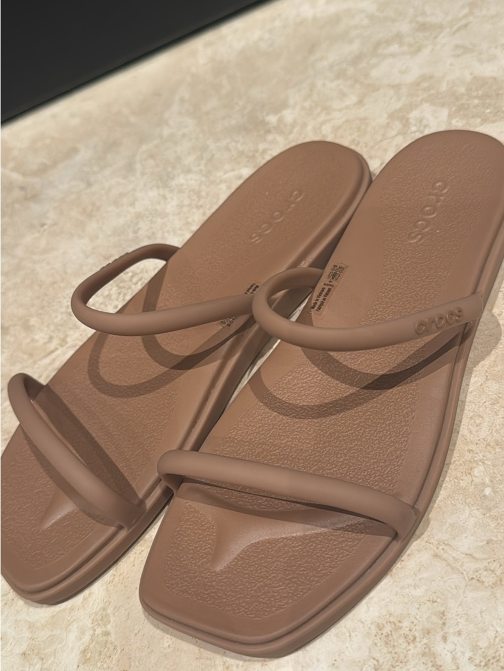 CROCS Women’s Brown Minimal Double-Strap Slide Sandals NWOT